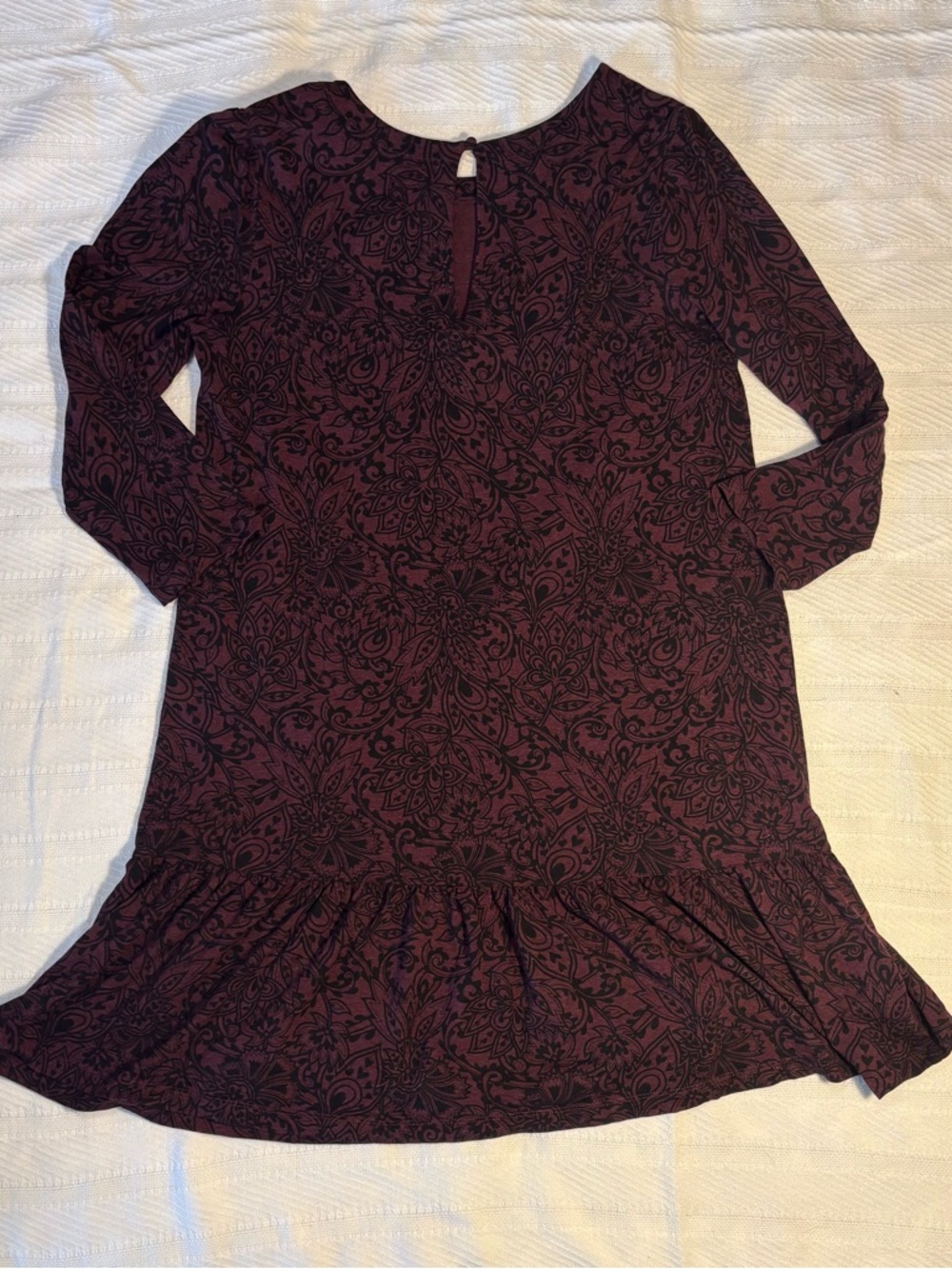 Ann Taylor Loft Drop Waist Knit Long Sleeved Dress Medium Burgundy Floral